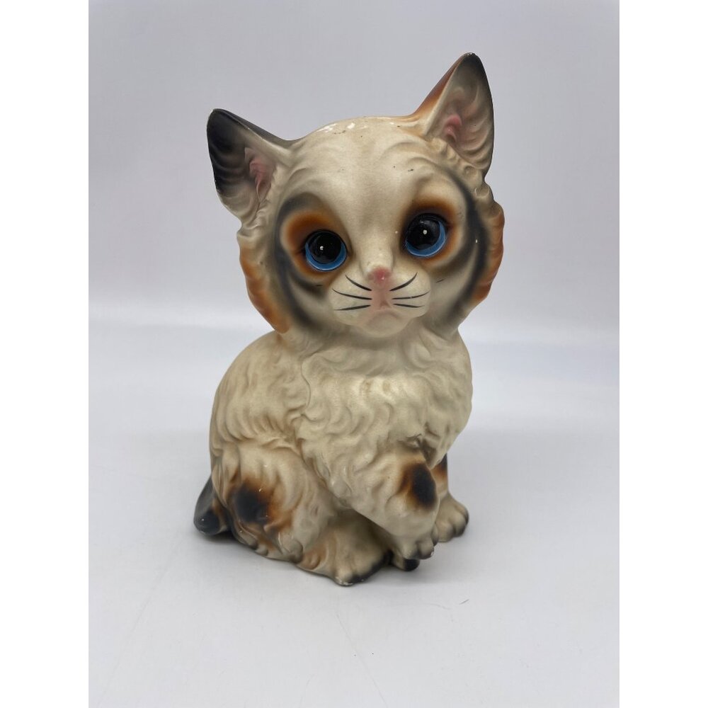 Vintage Japan Ceramic Cat Kitty Blue Eyes